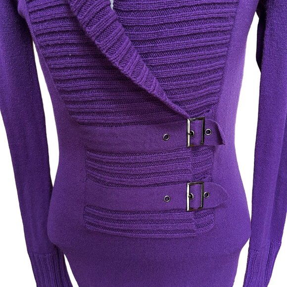 Jane Norman Sweater Dress / Tunic Solid Purple‎ Buckle Detail Size 10 - Picture 2 of 12